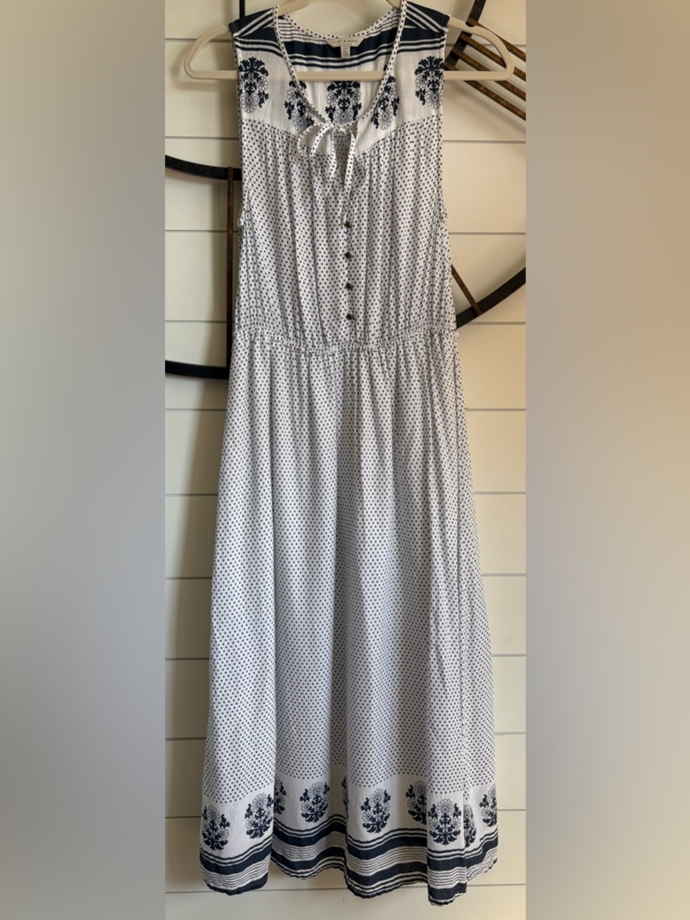 Lucky Brand Peasant-Style Polka-Dot Dress w Decorative Border & Elastic Waist(S) - Picture 10 of 15